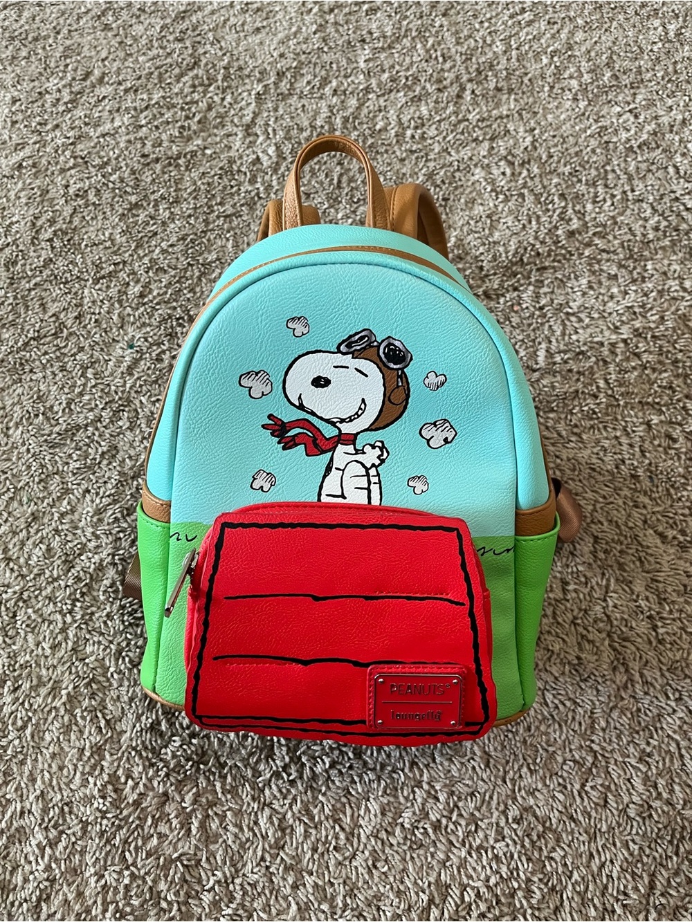 Loungefly Peanuts Snoopy Red Baron Teal/Green Mini Backpack NEW